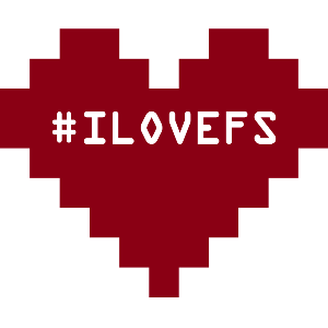 A read pixel heart with the Hashtag ILOVEFS written in it.